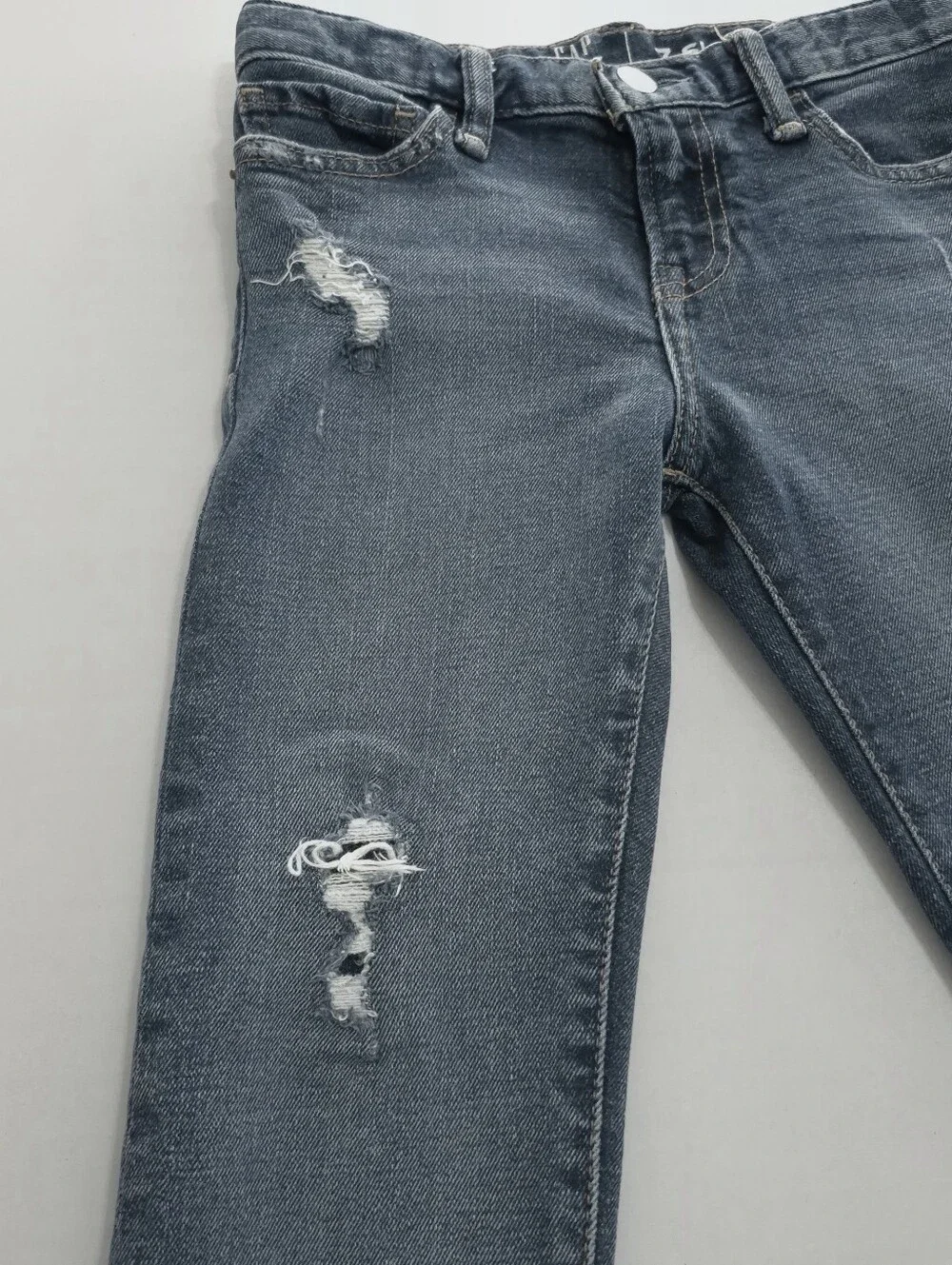 GAP Kids Boys 7 Slim Jeans Distressed Rip Repair Blue Wash Adjustable Waist